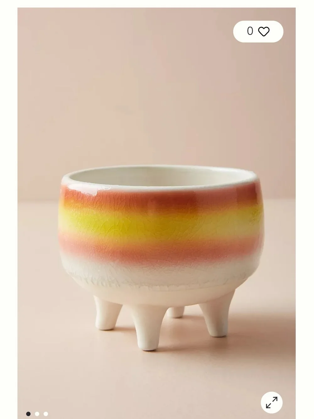 Anthropologie Glazed Tripod Planter in Pink, Yellow, Cream